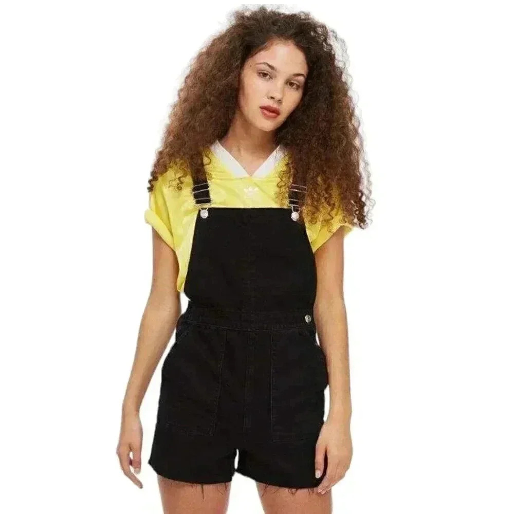 Topshop Moto Denim Jean Shortalls Overalls Black Size 2